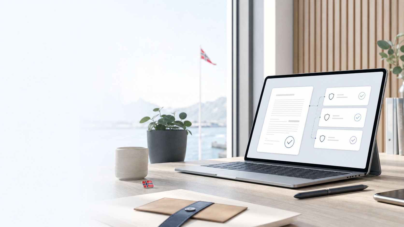 Sikker digital dokumentflyt i et lyst norsk kontormiljø